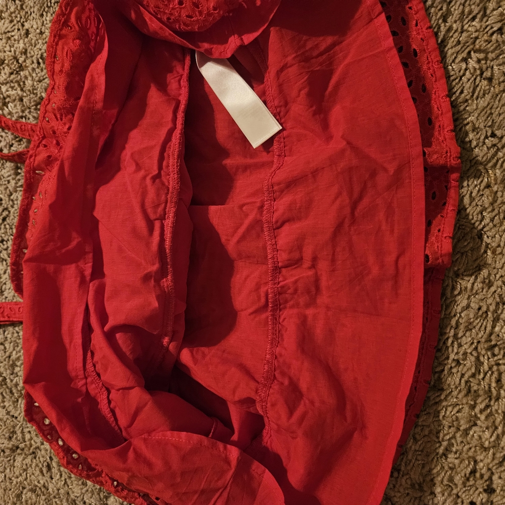 Little Girls Red Eyelet Ruffle Top - Picture 4 of 5